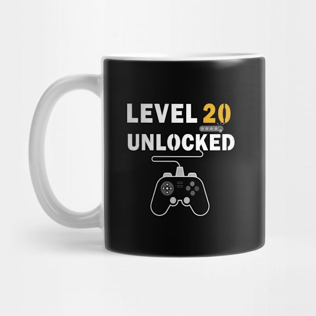 Level 20 Unlocked T-Shirt Video Gamer 20th Birthday Gift by kaza191